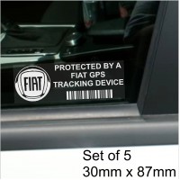 5 x FIAT GPS Tracking Device Security WINDOW Stickers 87x30mm-Punto,Bravo,Panda,500,Brava-Car,Van Alarm Tracker … 